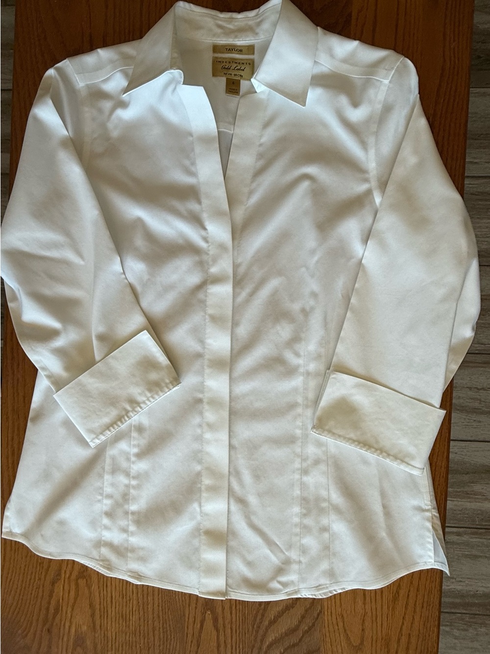 Taylor White Tailored Button-Front Blouse